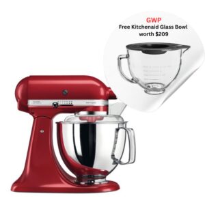 Kitchenaid Artisan Mixer, KSM175, 4.8L, Candy Apple Red (Free 5 Quart Tilt-Head Glass Bowl worth $209)