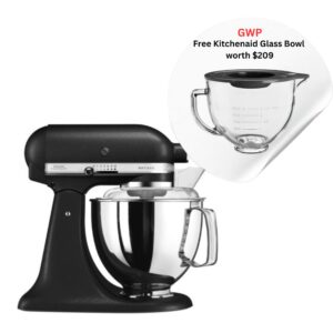 Kitchenaid Artisan Mixer, KSM175, 4.8L, Cast Iron Black (Free 5 Quart Tilt-Head Glass Bowl worth $209)