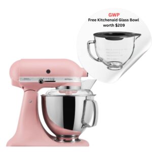 Kitchenaid Artisan Mixer, KSM175, 4.8L, Matte Dried Rose (Free 5 Quart Tilt-Head Glass Bowl worth $209)