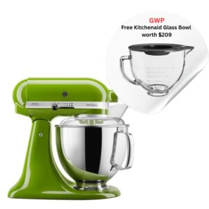Kitchenaid Artisan Mixer, KSM175, 4.8L, Matte Matcha (Free 5 Quart Tilt-Head Glass Bowl worth $209)