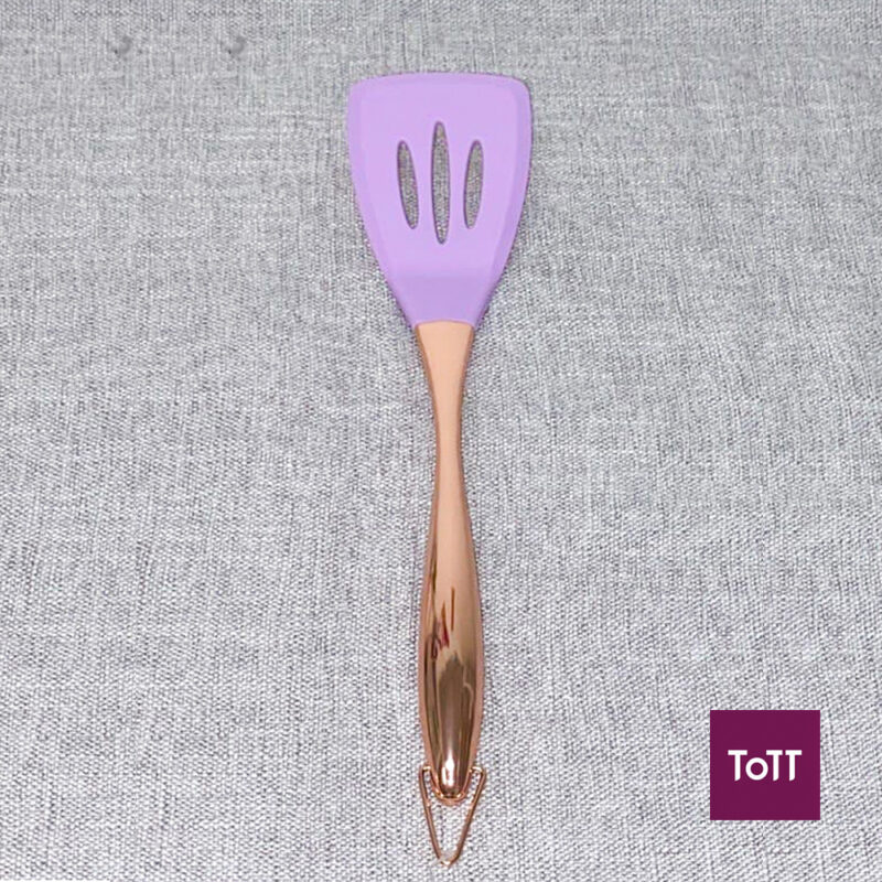 My Pottery Shop Silicone Slotted Turner With Rose Gold Handle 12inch, Purple