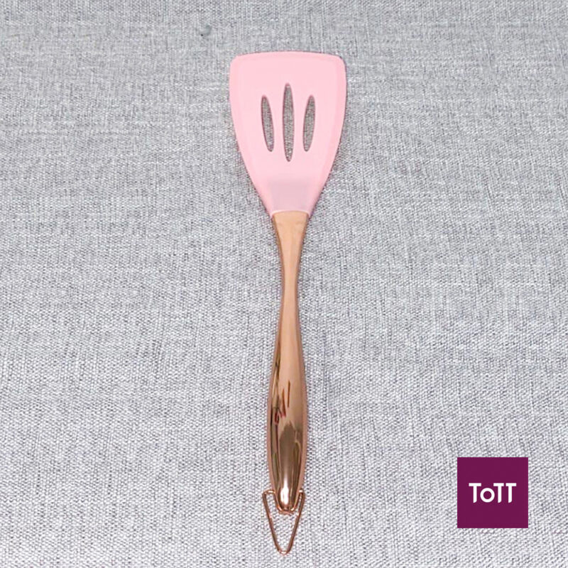 My Pottery Shop Silicone Slotted Turner With Rose Gold Handle 12inch, Pink