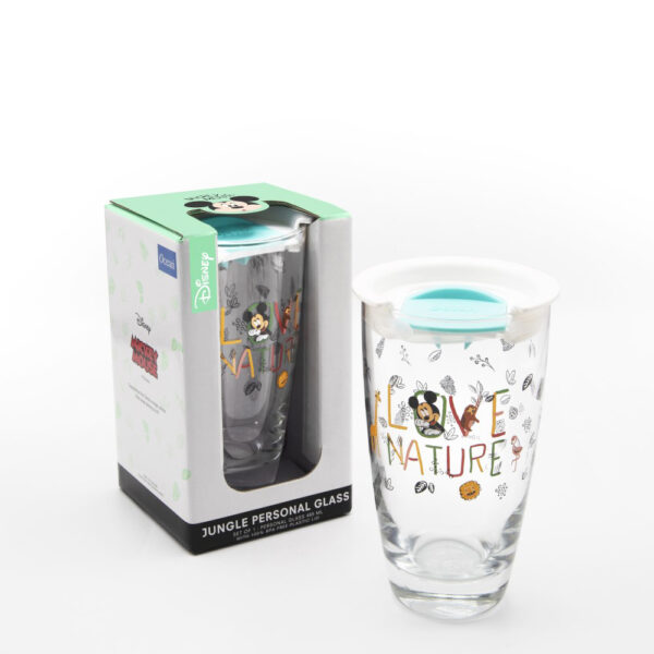 Ocean Mickey Jungle Personal Drinking Glass With Green Lid 465ml