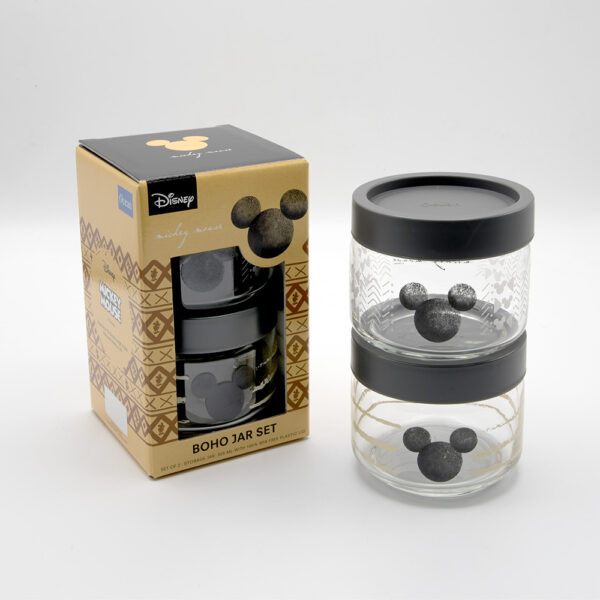 Ocean Mickey Boho Jar Set of 2 Glass Storage Jar With Black Lid 325ml