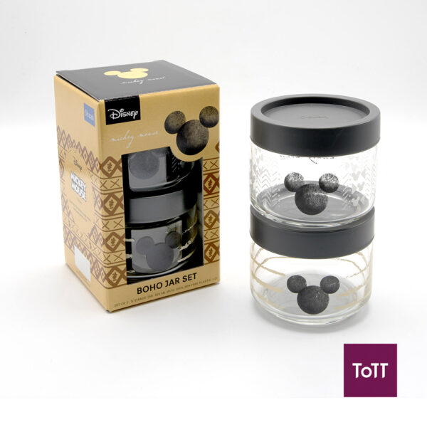 Ocean Mickey Boho Jar Set of 2 Glass Storage Jar With Black Lid 325ml