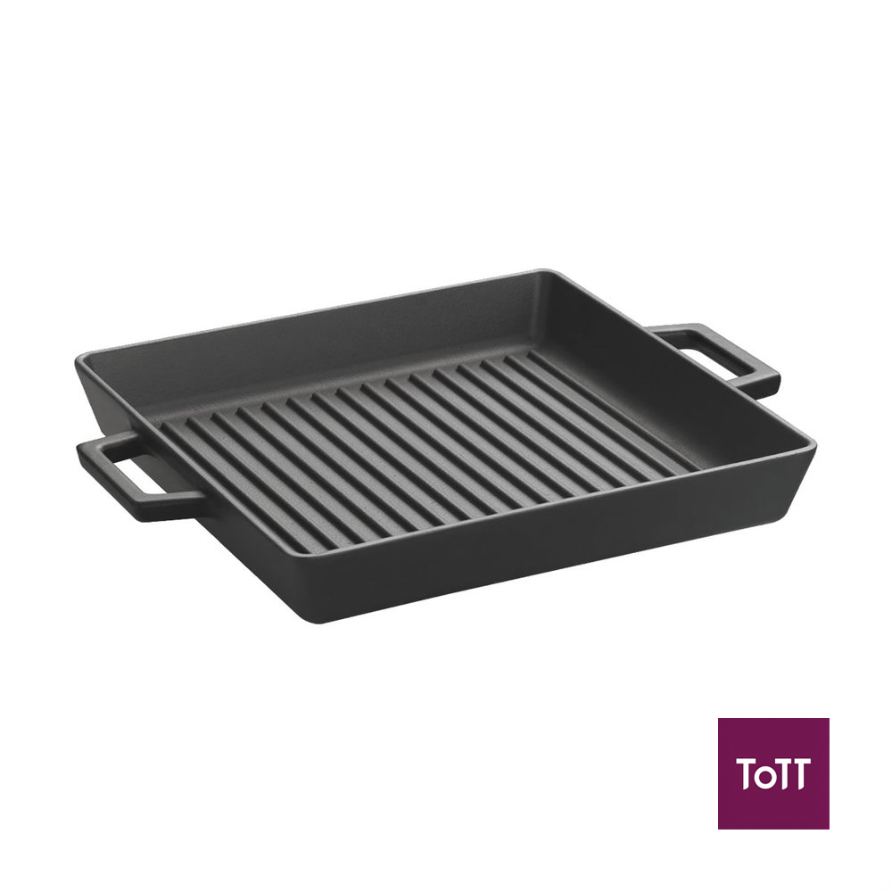 Lava Cast Iron Lava Enameled Cast Iron Mini Grill Pan 6 inch-Square with Beechwood Service Platter LV Eco P GT 1616 K4