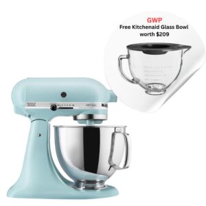 Kitchenaid Artisan Mixer 4.7L, 300W, Mineral Water Blue (Free 5 Quart Tilt-Head Glass Bowl worth $209)
