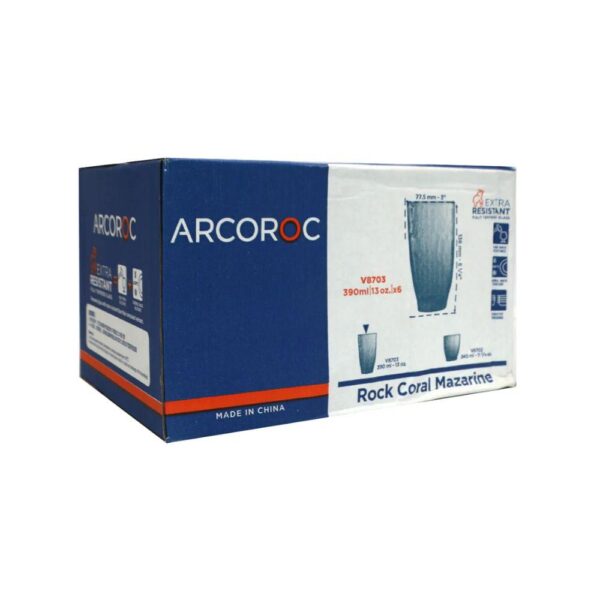 Arcoroc Rock Mazarine T Coral Set of 6 Tempered Glass Tumbler Ø7.75xH13.6cm 390ml