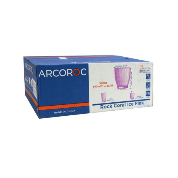 Arcoroc Rock Coral Ice Pink T Set of 6 Tempered Glass Tumbler Ø8.55xH9.65cm, 340ml