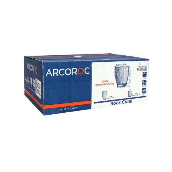 Arcoroc Rock T Coral Set of 6 Tempered Glass Tumbler Ø8.55xH9.65cm, 340ml