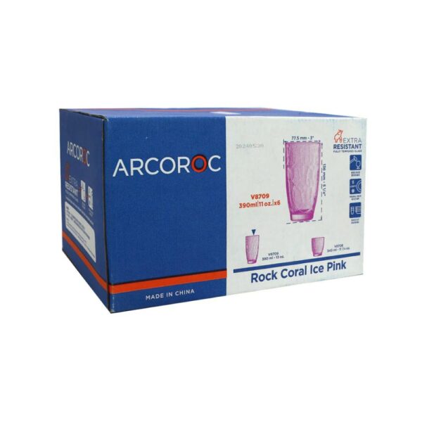 Arcoroc Rock Coral Ice Pink T Set of 6 Tempered Glass Tumbler Ø7.75xH13.6cm, 390ml