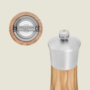 Cole&Mason Bromley Stainless Steel Pepper Mill 15cm , Olive Wood