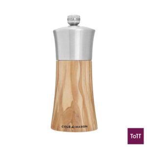 Cole&Mason Bromley Stainless Steel Pepper Mill 15cm , Olive Wood