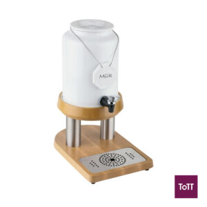 APS Porcelain Milk Dispenser with Beech Wood Base L23xW32xH42cm, 4L