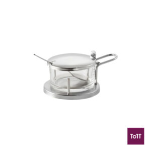 APS Stainless Steel & Glass Cheese Pot With Spoon & Lid Ø11xH7cm, 180ml, Classic