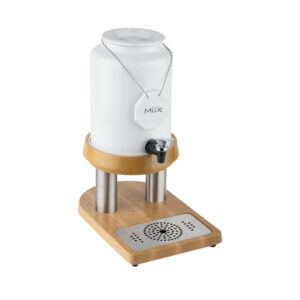 APS Porcelain Milk Dispenser with Beech Wood Base L23xW32xH42cm, 4L