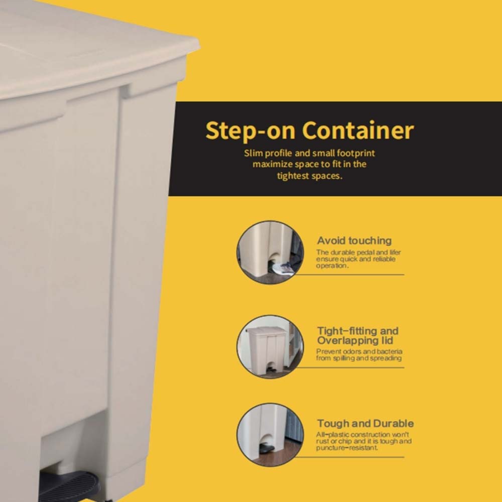 Vicando Plastic Rectangle Step-On Container / Pedal Bin L40xW38xH44cm, 30L/8Gal. Beige Vicando Plastic Rectangle Step-On Container / Pedal Bin L40xW38xH44cm, 30L/8Gal. Beige - Image 3