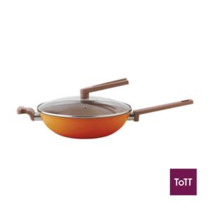Safico Pro Aluminium Nonstick Ceramic Induction Usable Wokpan With Standable Handle Ø28xH8cm, Orange
