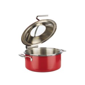 Alternative view of APS Stainless Steel Round Induction Chafing Dish With Glass Lid 8L & Food Pan 4L, Ø30.5xH17.5cm, Red, Orbit