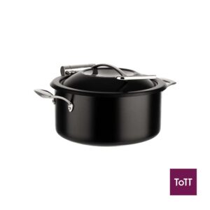 APS Stainless Steel Round Induction Chafing Dish With Glass Lid 8L & Food Pan 4L, Ø30.5xH17.5cm, Black Orbit