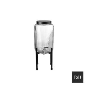 APS Industrial Glass Beverage Dispenser With Stainless Steeel Tap & Lid And Metal Frame, Ø16xH40cm, 3.8L