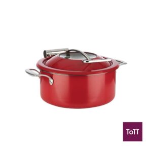 APS Stainless Steel Round Induction Chafing Dish With Glass Lid 8L & Food Pan 4L, Ø30.5xH17.5cm, Red, Orbit