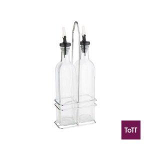APS Menagen Glass Oil & Vinegar Set With ABS Lid & Non-Drip Nozzle Spout, L13xW7xH34cm, Transparent