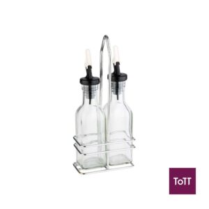 APS Menagen Glass Oil & Vinegar Set With ABS Lid & Non-Drip Nozzle Spout, L10.5xW5.5xH24cm, Transparent