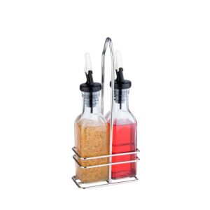 APS Menagen Glass Oil & Vinegar Set With ABS Lid & Non-Drip Nozzle Spout, L10.5xW5.5xH24cm, Transparent
