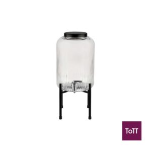 APS Industrial Glass Beverage Dispenser With Stainless Steel Tap & Lid And Metal Frame, Ø20xH45cm, 7L, Black